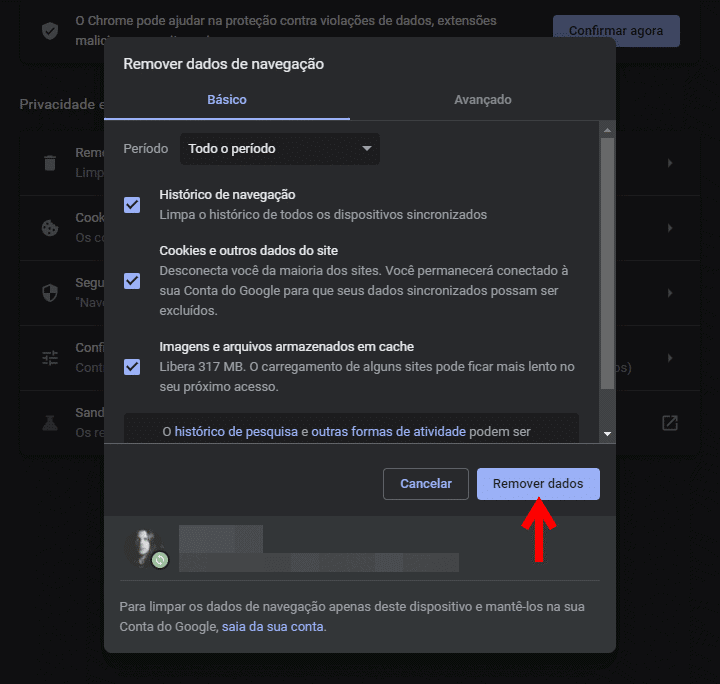 Como limpar o cache do Google Chrome