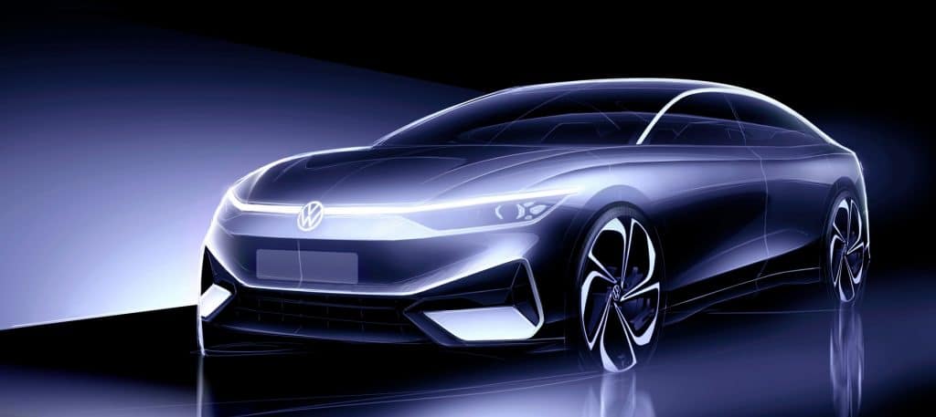 Imagem da parte da frente do sedan elétrico da Volkswagen