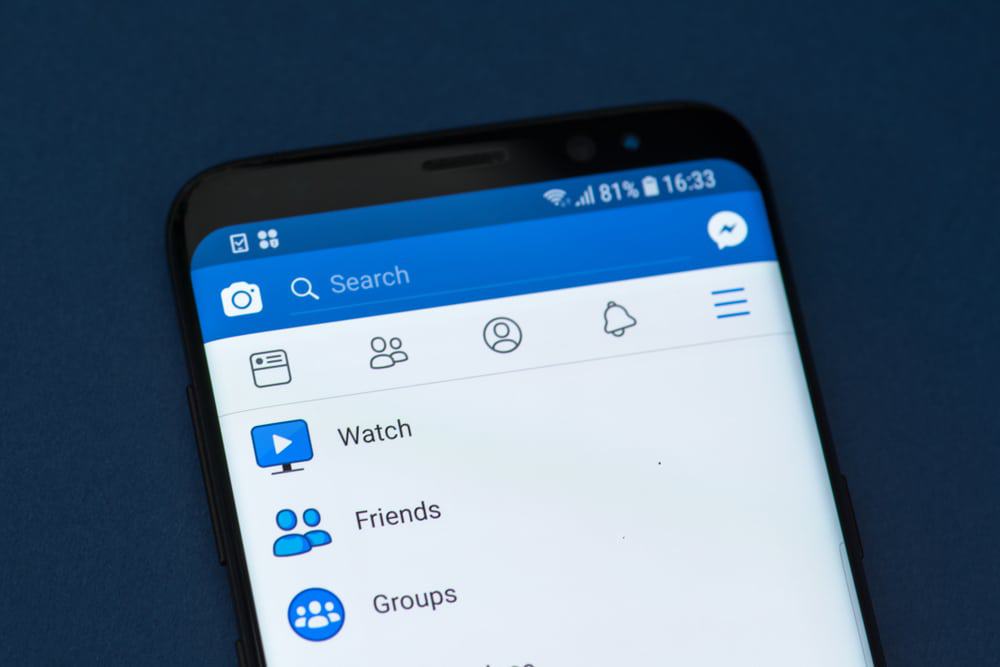 menu de opções do facebook