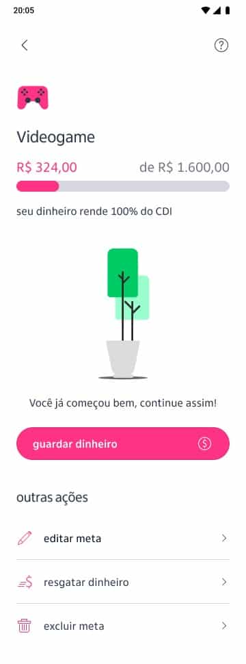 Tela do Minhas Metas no Iti Itaú