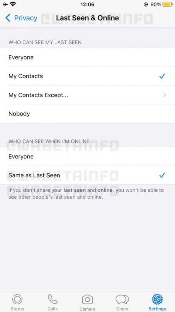 Nova função de esconder status online do WhatsApp