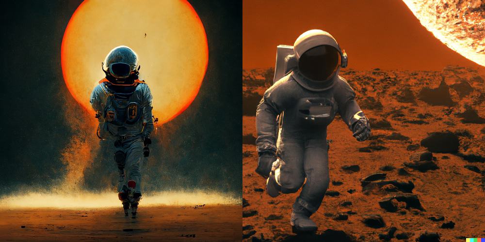 Astronauta correndo do sol em Mercúrio