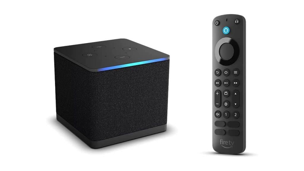 Fire TV Cube de 3a geração tem entrada HDMI e porta Ethernet e o controle Alexa Voice Remote Pro