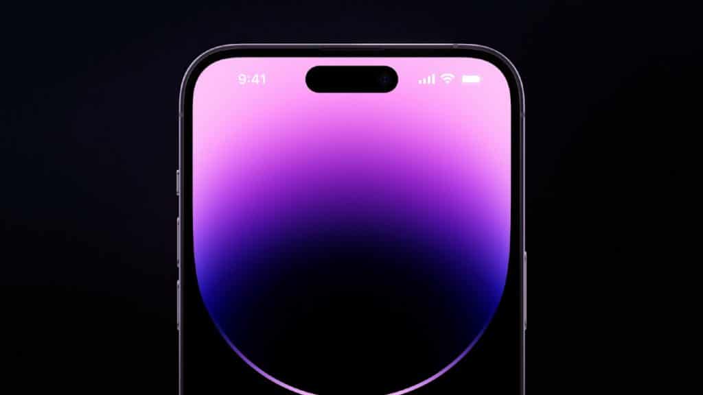 Detalhe da Dynamic Island, novo recorte em formato de pílula da linha iPhone 14 Pro