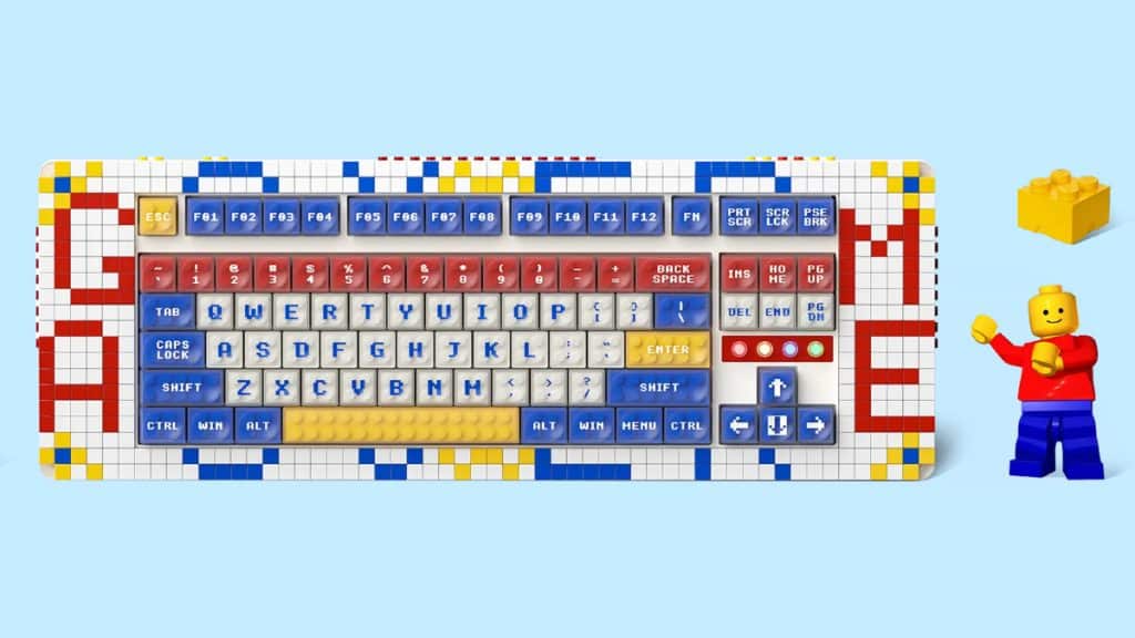 Um teclado mecânico no qual todas as teclas são peças de Lego