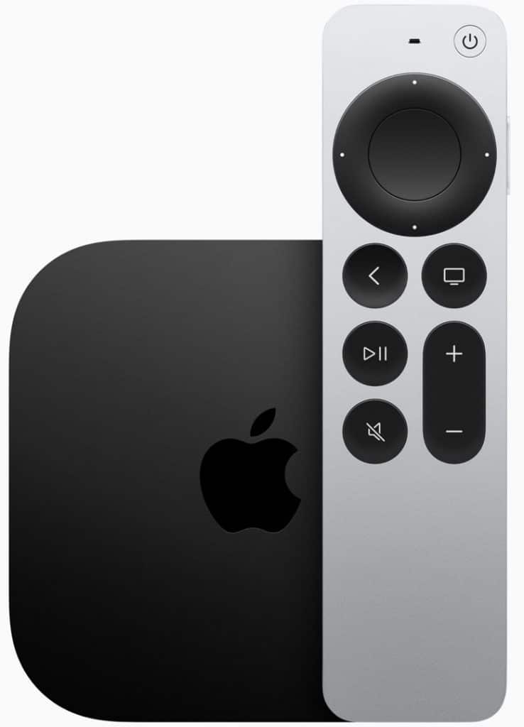 Apple TV 4K de 3a geração e seu controle remoto 