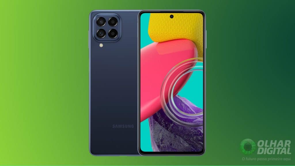 Parte frontal e traseira do smartphone Samsung Galaxy M53