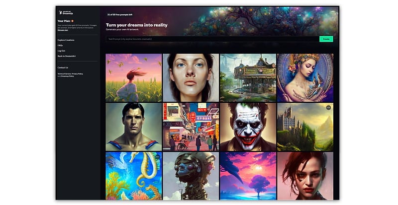 DreamUp, a ferramenta de arte criada por IA do DeviantArt.