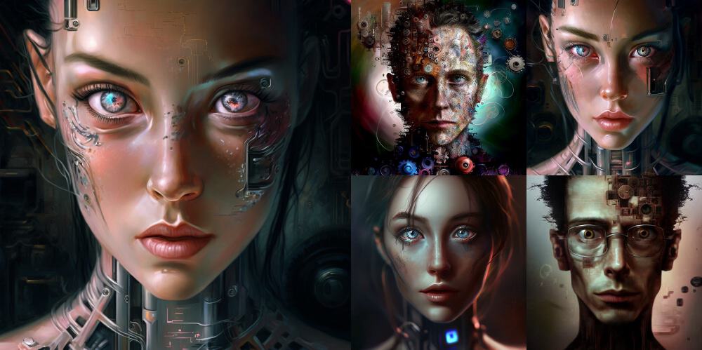 Imagens geradas com o prompt “autorretrato de uma Inteligência Artificial”