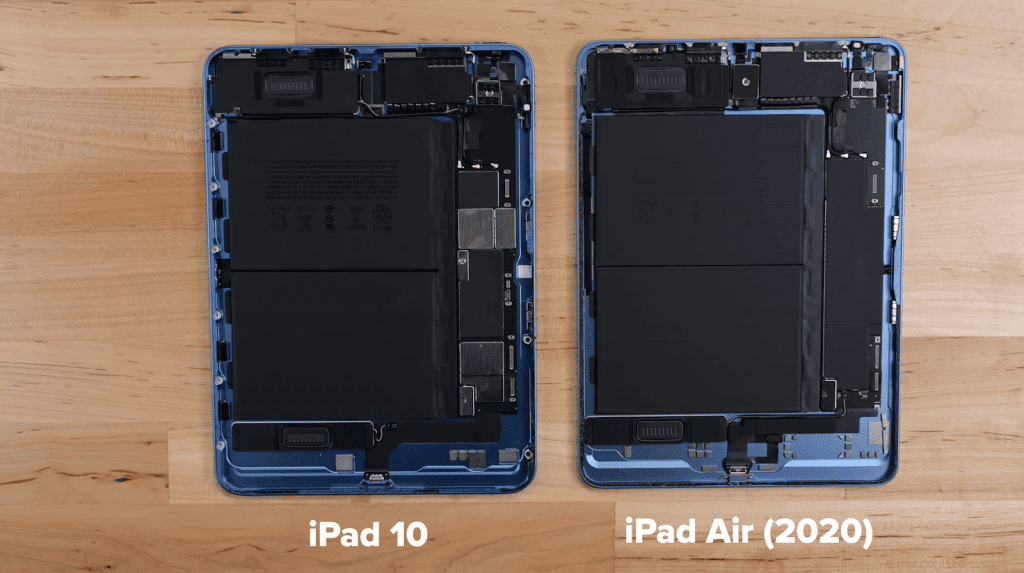 iPad de 10ª geração ao lado do iPad Air de 2020 (Imagem: reprodução/iFixit)