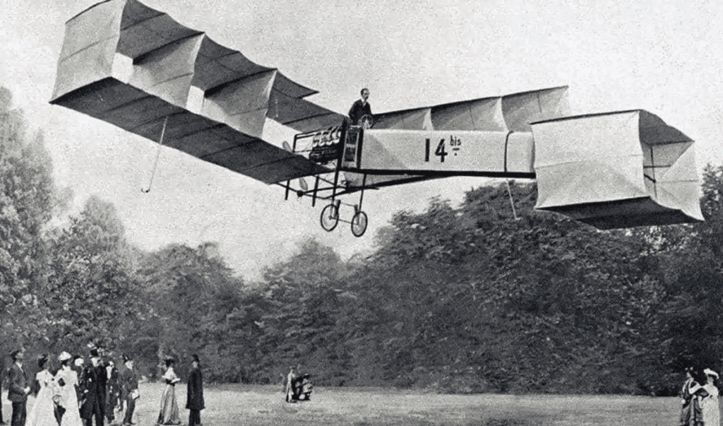 Santos Dumont voando no 14-bis
