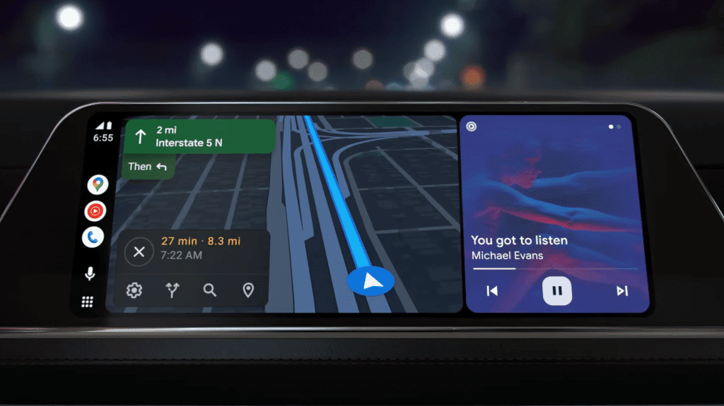 Quais carros são compatíveis com Android Auto? Veja marcas de veículos e de som automotivo Lançado em 2015, o Android Auto é um sistema do Google que realiza o espelhamento da tela do seu smartphone para a central multimídia do carro, com o objetivo de aprimorar a interação entre o condutor e o automóvel, além de reduzir distrações causadas pelo uso do dispositivo móvel. Nova interface para o Android Auto (Imagem: divulgação/Google)
