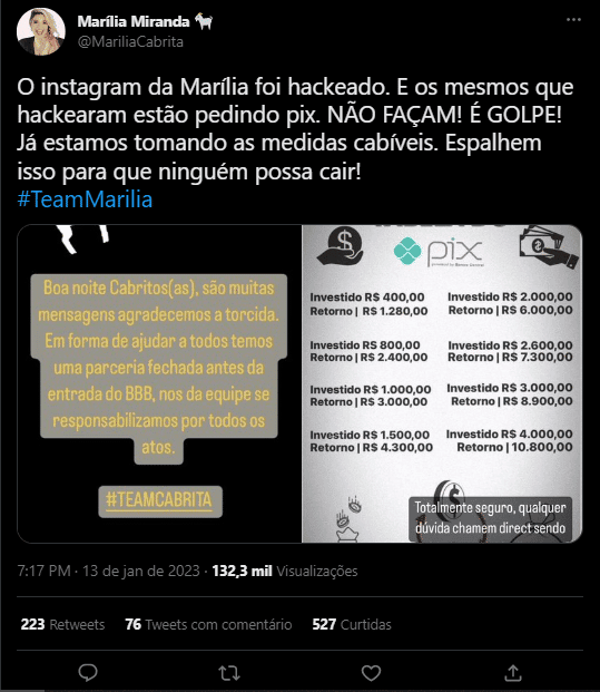 Marília BBB 23 é vitima de ataque hacker
