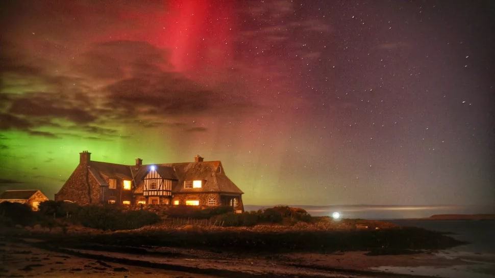 In a rare event, an aurora borealis forms in the skies of the United Kingdom