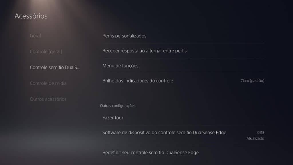 Menu especial do DualSense Edge (Imagem: reprodução)