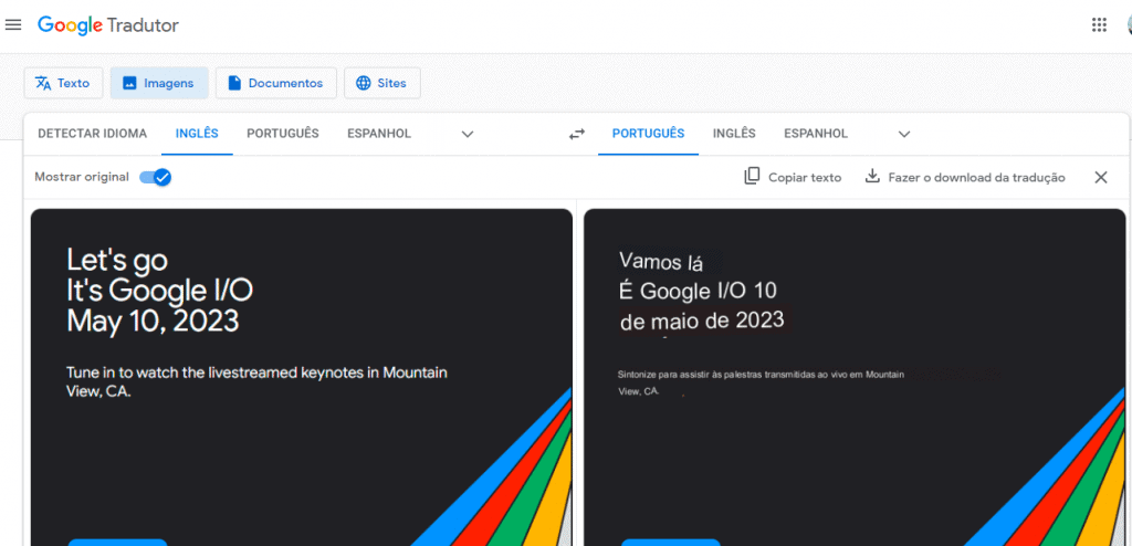 Google Tradutor de imagens