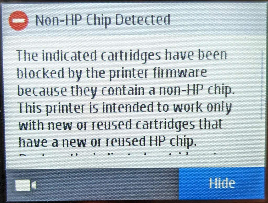 Mensagem de erro em impressora da HP (Imagem: u/grhhull/Reddit)