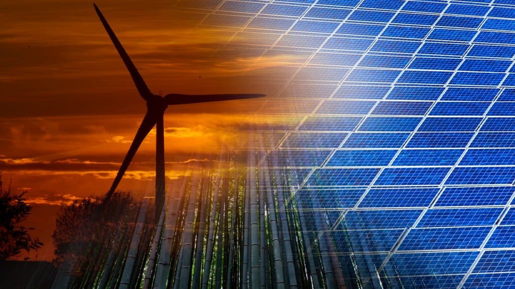 Montagem com instrumentos geradores de energia eólica e solar