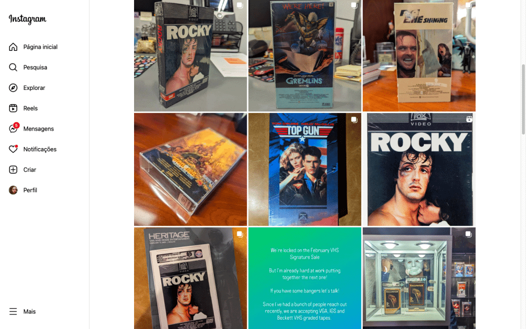Página da coleção de fitas VHS de Jay Carlson no Instagram
