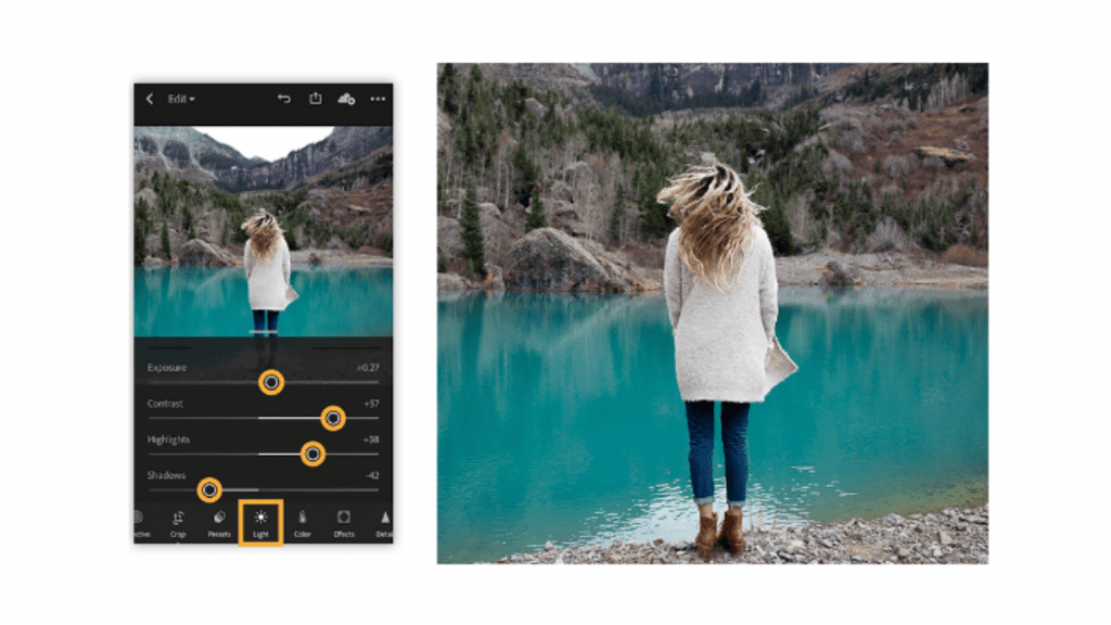 ajustando cor e temperatura no app lightroom