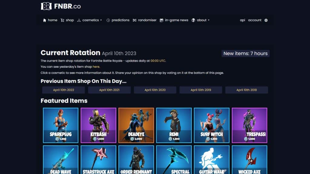 FNBR mostrando a loja de Fortnite