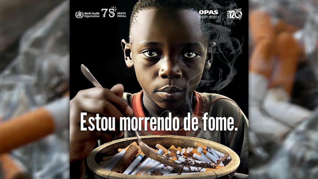 Imagem de campanha da OMS contra tabaco