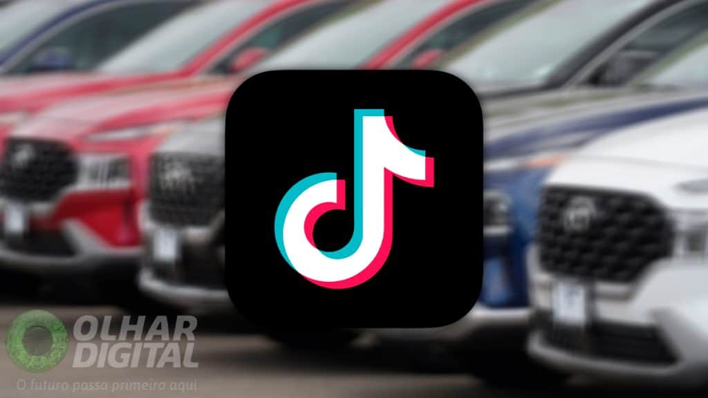 Ícone do TikTok com carros da Hyundai ao fundo