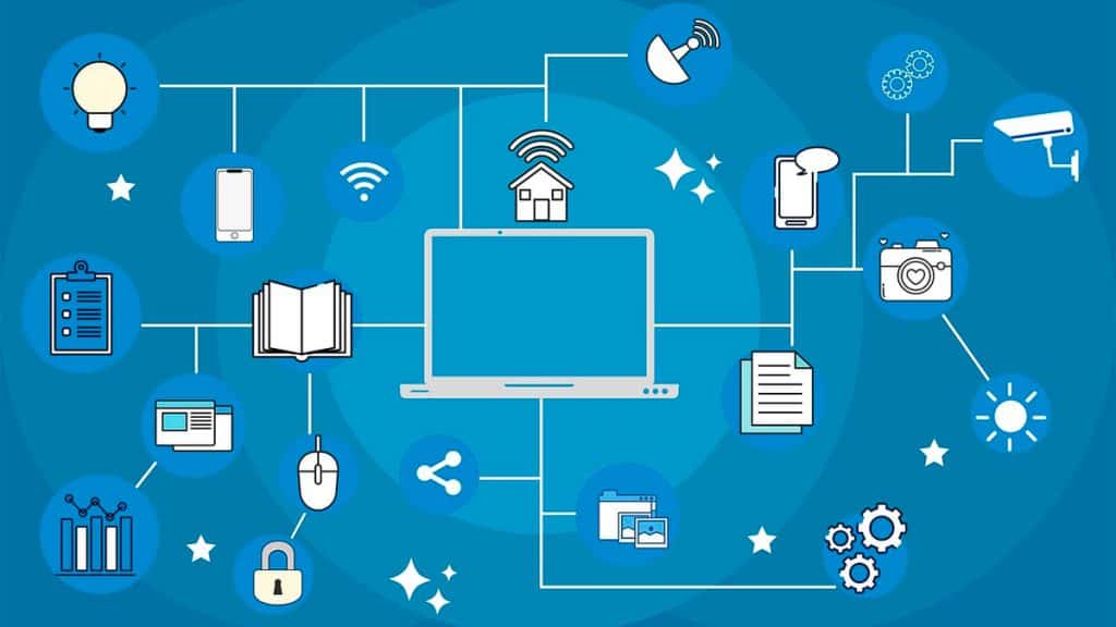 Desenho de notebook com traços levando para tipos de conexão à internet