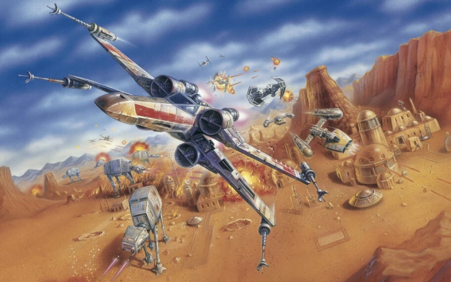 Imagem mostrando o jogo em ação com naves e cenário épico