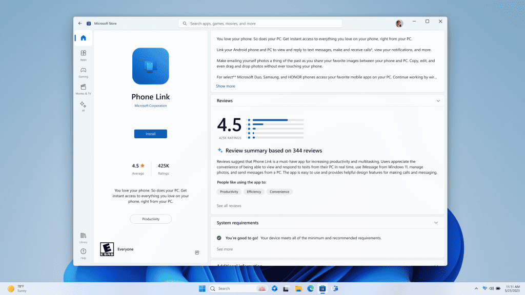 Microsoft Store com resumo de reviews (Imagem: divulgação/Microsoft)