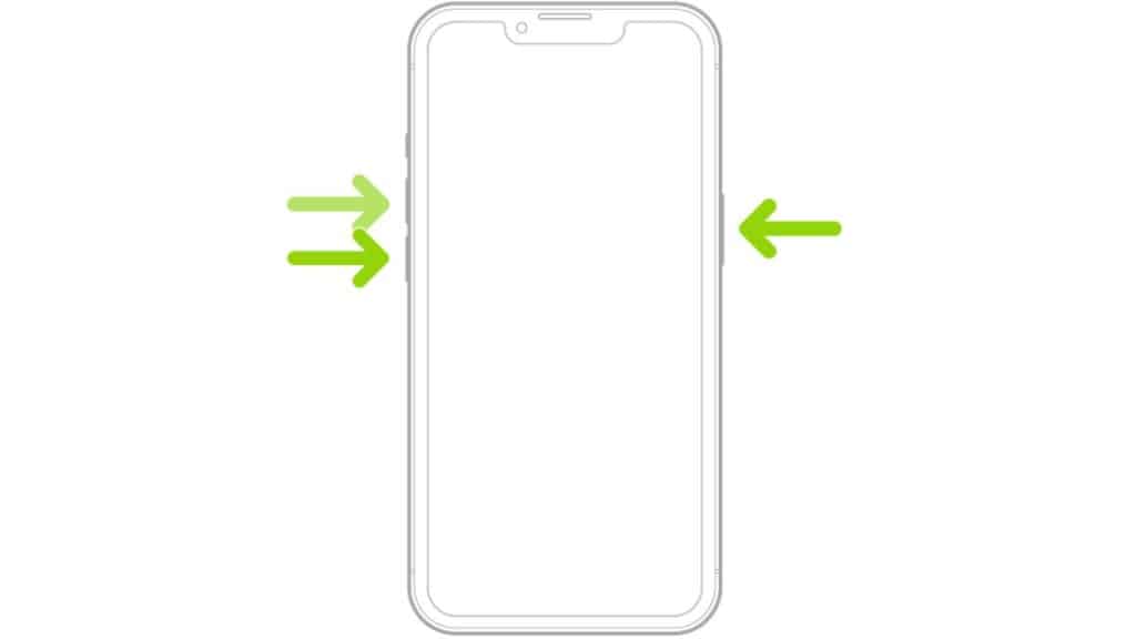 Aperte os botões laterais para forçar a reinicialização do iPhone 14 (Imagem: Reprodução/Apple)