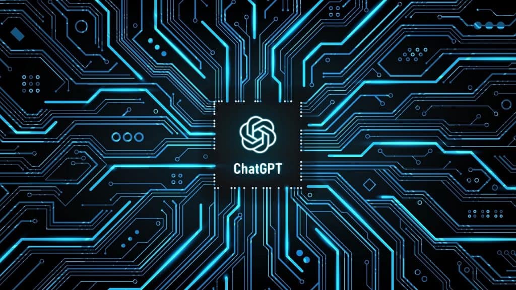 Ilustração de chip do ChatGPT com diversas conexões