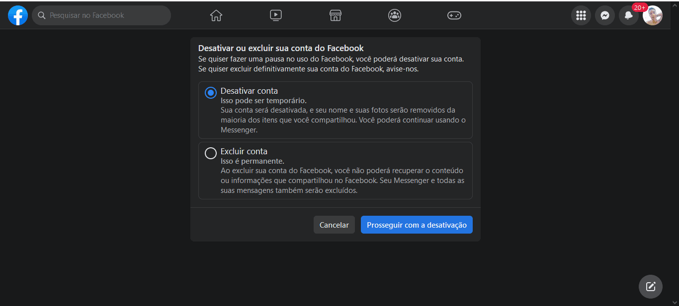 2 - como desativar ou excluir a sua conta no facebook
