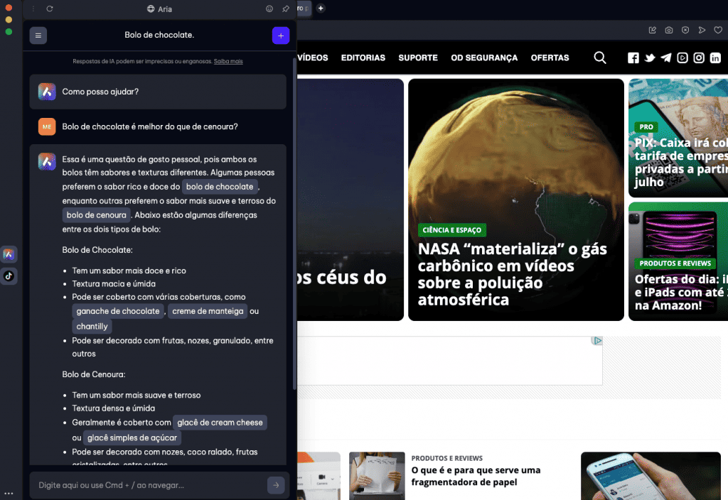 Opera One com IA nativa (Imagem: reprodução/Olhar Digital)
