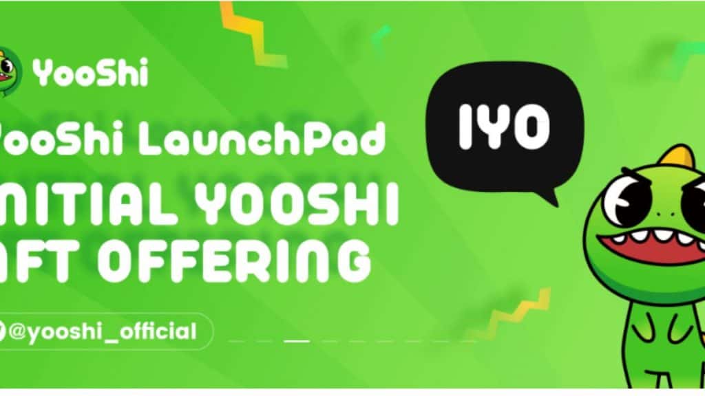 Imagem com fundo verde e o desenho do Yooshi