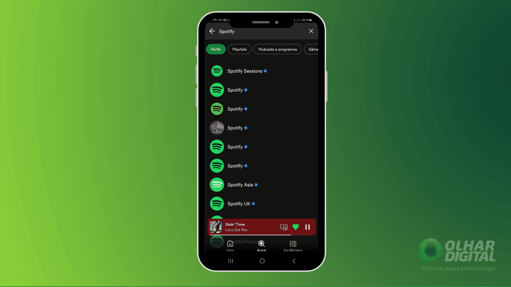 Imagem mostrando perfis oficiais do Spotify