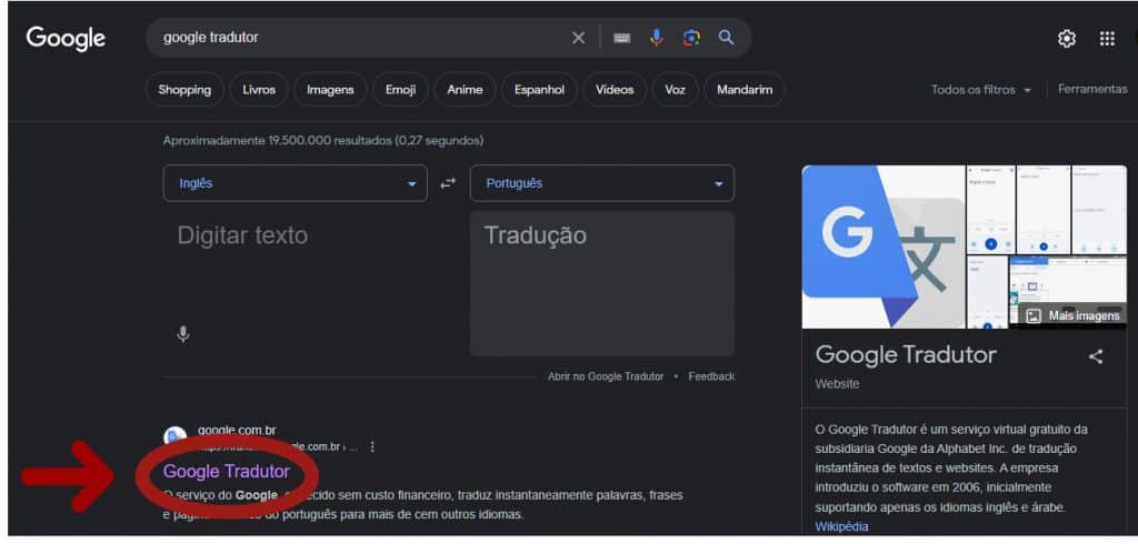 Print Google Tradutor