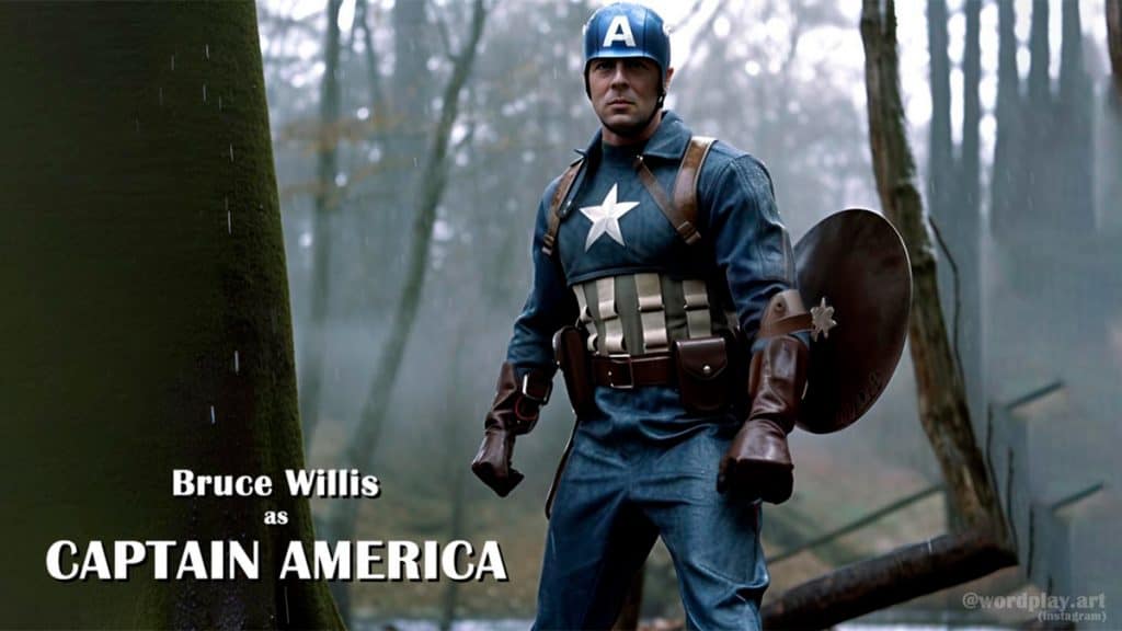 Bruce Willis no papel de Capitão América nos Vingadores dos anos 90