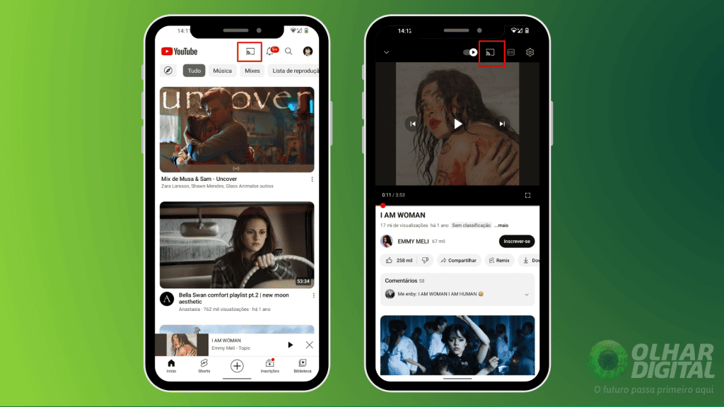 espelhar conteúdo do youtube do celular na tv