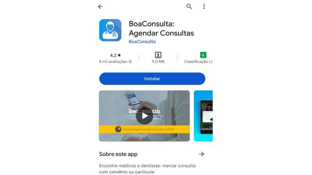 Imagem das informações do Play Store sobre o aplicativo Boa Consulta