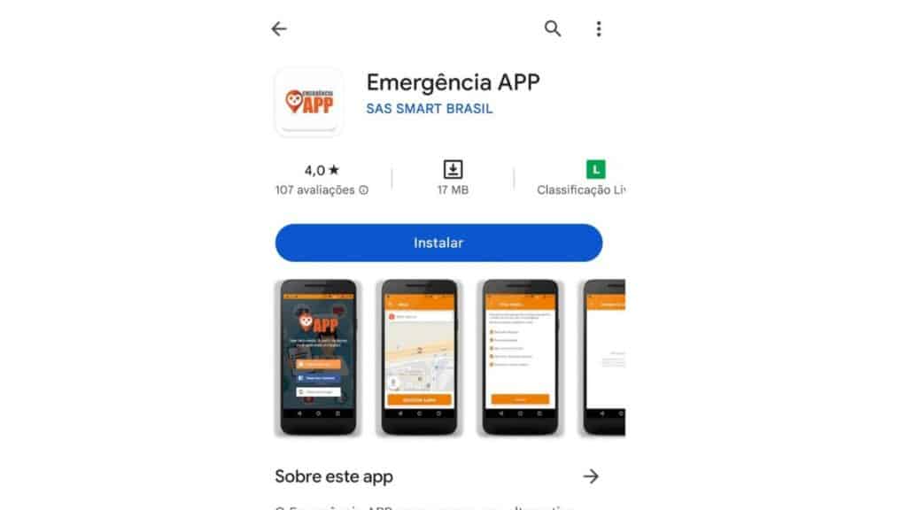 Imagem do aplicativo Emergência App no Play Store