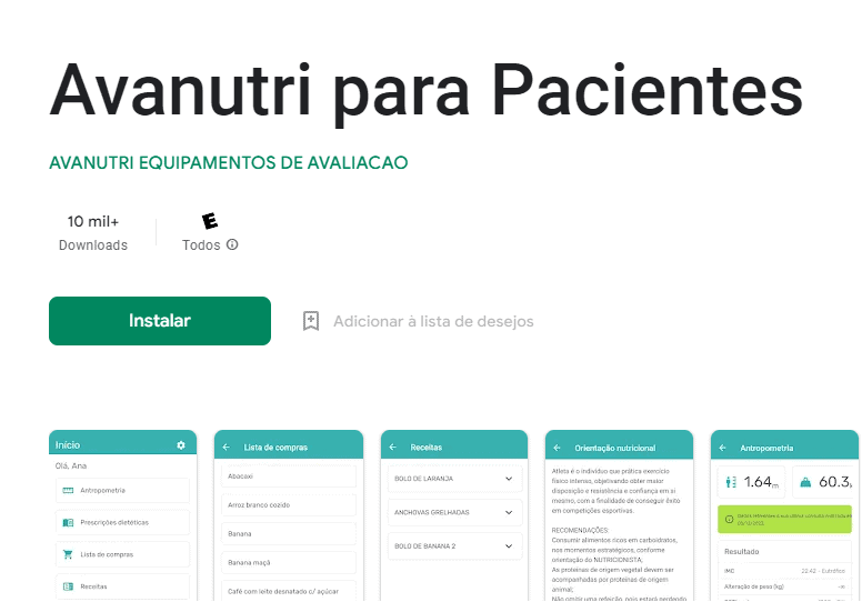 Imagem do aplicativo Avanutri no Play Store