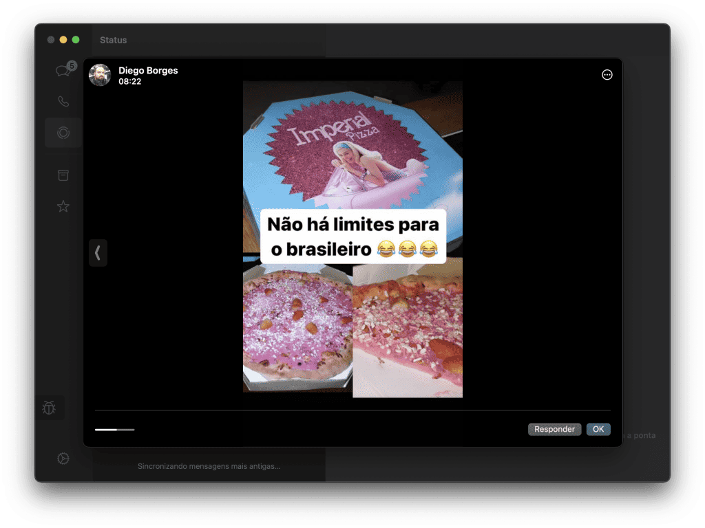 WhatsApp com Status no macOS (Imagem: reprodução/Olhar Digital)