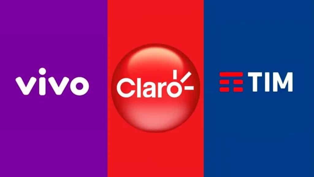 Montagem com logomarca de cada operadora de celular do Brasil