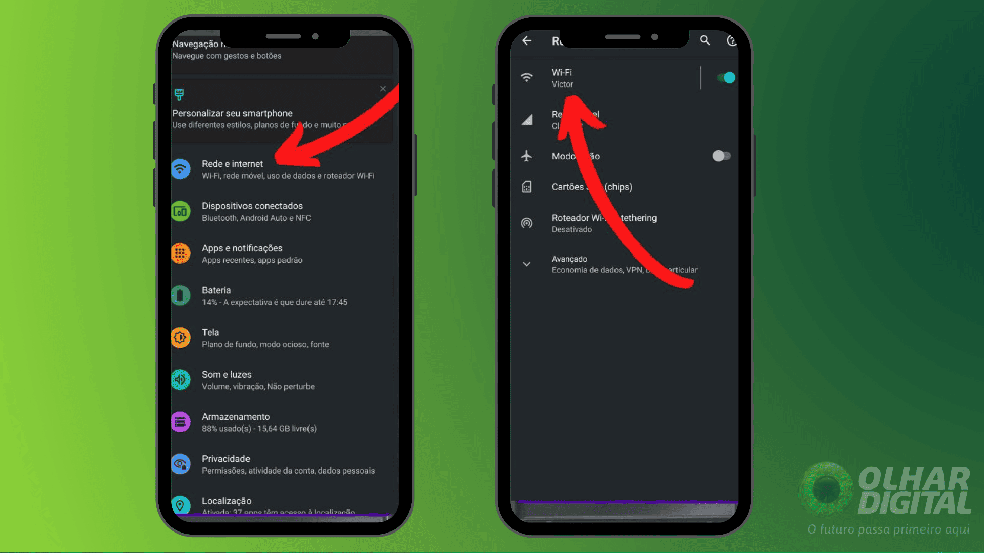 Imagem mostrando as telas iniciais da configuração