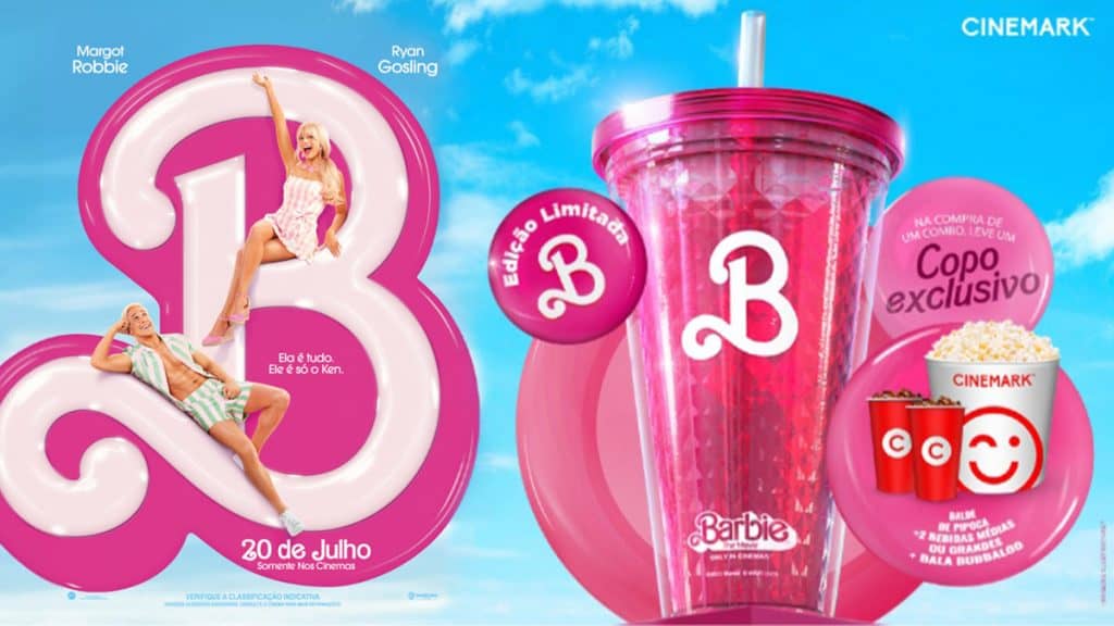 Imagem mostra copo rosa da Barbie da rede de cinema Cinemark