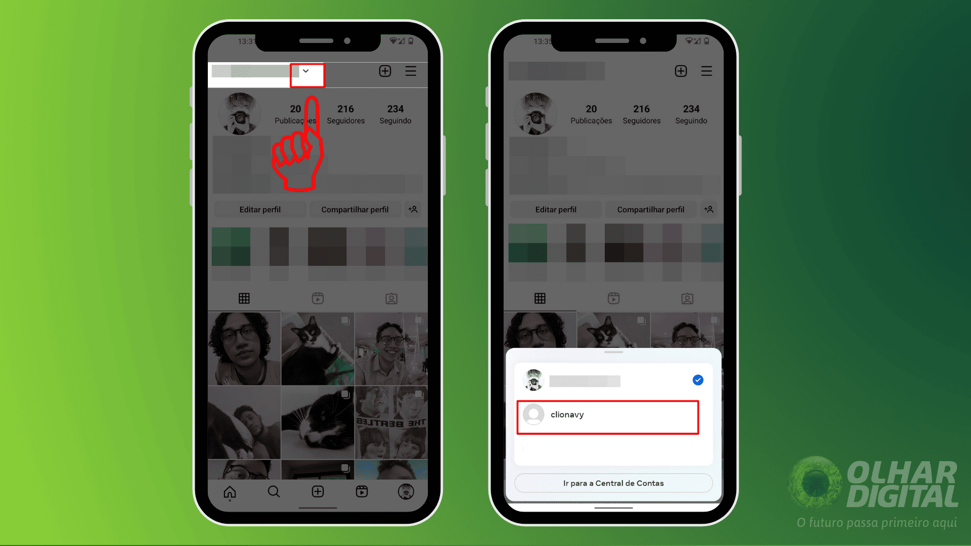 como entrar em outra conta pelo instagram