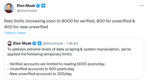 twitter elon musk limite de tweets
