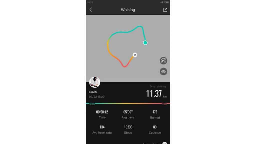 Print de km de corrida no app Zepp