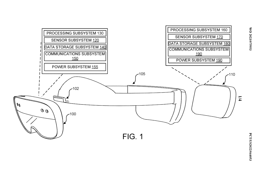 Patente mostra óculos tipo HoloLens com partes destacáveis (Imagem: divulgação/USPTO)